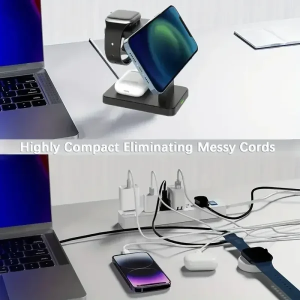 3 In 1 Magnetic Wireless Charger Stand for iPhone 15 14 13 12 Pro Max Apple Watch 1-8 AirPods Fast Charging Station Dock - Image 4