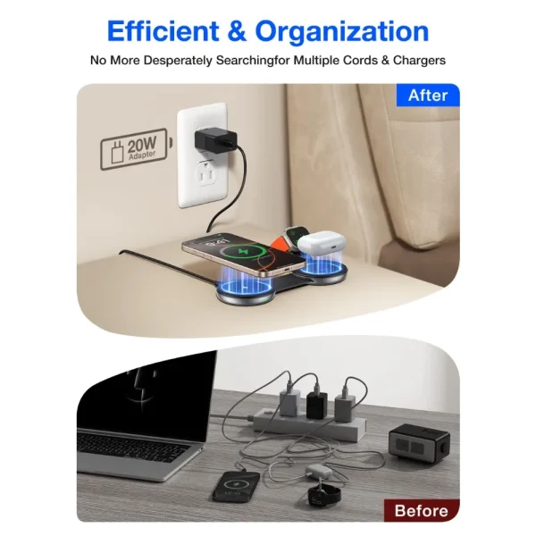 Wireless Charger 3 in 1 Foldable Magnetic Wireless Charging Station for iPhone 16 15 Pro Max Airpods 4 Apple Watch 8 9 Charger - Image 4