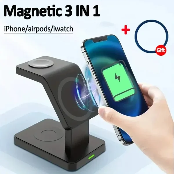 3 In 1 Magnetic Wireless Charger Stand for iPhone 15 14 13 12 Pro Max Apple Watch 1-8 AirPods Fast Charging Station Dock