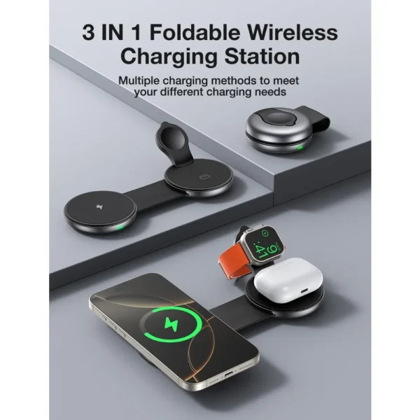 Wireless Charger 3 in 1 Foldable Magnetic Wireless Charging Station for iPhone 16 15 Pro Max Airpods 4 Apple Watch 8 9 Charger - Image 6